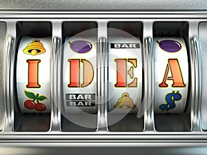 Idea concept. Slot machine with text.