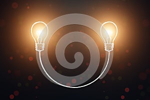 Idea concept. Two light bulbs connected in smile symbol. education, training, motivation, teamwork illustration