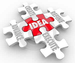 Idea Create Advance Refine Execute Strategy Plan Puzzle Pieces