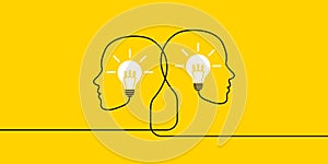 Idea, creative concept with two human heads and bulbs inside - vector