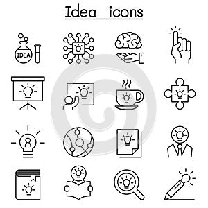 Idea, Creative, Innovation, Inspiration icon set in thin line st