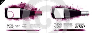 Idea design for catalog or magazine for wine bottles. Wine stains background