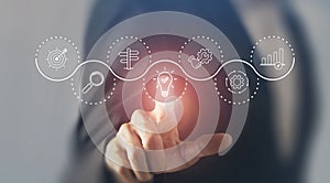 Idea development process concept. Selecting a glowing lightbulb icon.