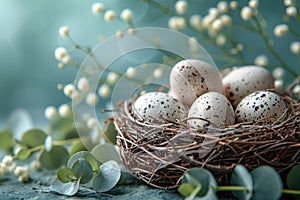 Idea for an Easter card featuring an egg nest and eucalyptus