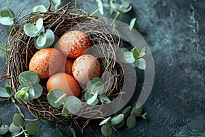 Idea for an Easter card featuring an egg nest and eucalyptus