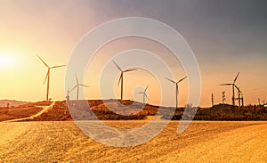 idea eco power energy. wind turbine on hill