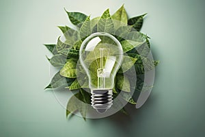 Idea or energy and environment concept. Green eco friendly lightbulb.