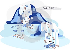 Idea of financial growth, cash flow and business development. Waterfalls with money, dollar bills