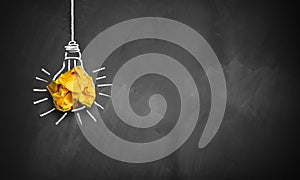 Idea found, drawn as lightbulb on blackboard