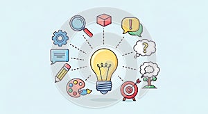 Idea Generation Light Bulb, Creative Thinking, Innovation Concept