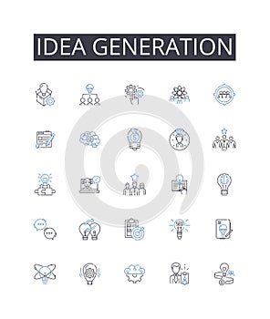 Idea generation line icons collection. Participation, Collaboration, Inclusion, Transparency, Communication, Engagement