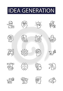 Idea generation line vector icons and signs. Innovation, Conceptualizing, Inventing, Imagining, Ideating, Designing