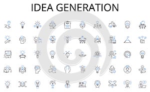 Idea generation line icons collection. Encryption, Firewall, Malware, Cybersecurity, Hacking, Viruses, Privacy vector photo