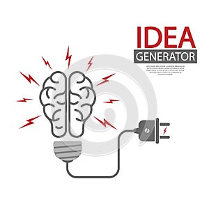 Idea Generator. The human brain and the light bulb. Editable vector illustration for website, booklet, project, and creative