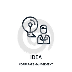 idea icon vector from corparate management collection. Thin line idea outline icon vector illustration. Linear symbol for use on photo