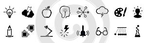 Idea icons set, creativity sign, creative idea logo with light bulb, human head, brain Ã¢â¬â vector