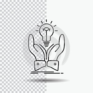 idea, ideas, creative, share, hands Line Icon on Transparent Background. Black Icon Vector Illustration
