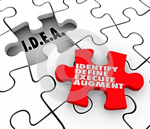 Idea Identify Define Execute Augment Acronym Puzzle Piece Solve