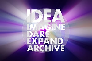 IDEA- Imagine, Dare, Expand, Achieve acronym, business concept background