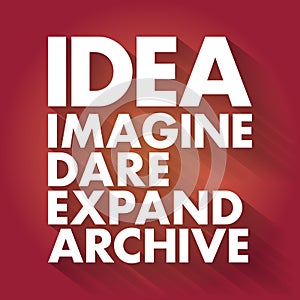 IDEA - Imagine, Dare, Expand, Achieve acronym, business concept background