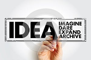 IDEA - Imagine, Dare, Expand, Achieve acronym text stamp, business concept background