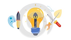 Idea implementation and problem-solving with lightbulb and tools, vector design Generative AI