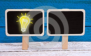 Idea and Innovation - chalkboard with light bulb