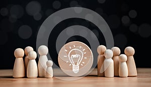 Idea, innovation, motivation planning development leadership and customer target group concept, Wooden figures standing around