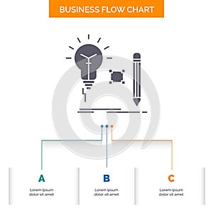 Idea, insight, key, lamp, lightbulb Business Flow Chart Design with 3 Steps. Glyph Icon For Presentation Background Template Place