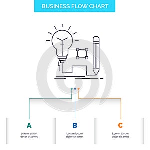 Idea, insight, key, lamp, lightbulb Business Flow Chart Design with 3 Steps. Line Icon For Presentation Background Template Place