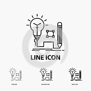 Idea, insight, key, lamp, lightbulb Icon in Thin, Regular and Bold Line Style. Vector illustration