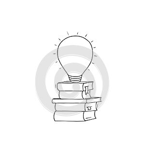 Idea and knowledge power, light bulb on book stack