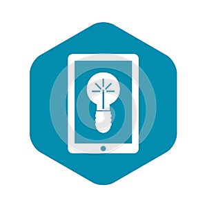 Idea lamp on gadget screen icon, simple style