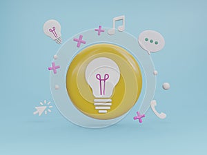 Idea lamp icons 3d rendering