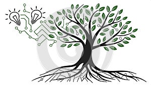 Idea leaf tree bulb, green innovation, eco idea, nature concept, Vector Design, Generative AI photo