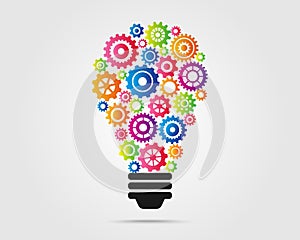 idea light bulb and gear creative colorful. Setting icon concept. cog inovation business.