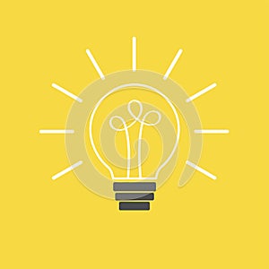 Idea Light bulb line icon. Shining effect. White contour switch on lamp. Business success concept. Flat design. Isolated. Yellow