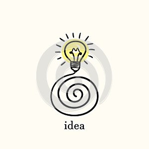 idea Light bulb on spiral wire, Hand drawn