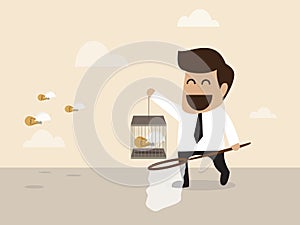 Idea lightbulb is captured by businessman