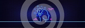 Idea line icon. Human head with light bulb sign. Neon light glow effect. Vector