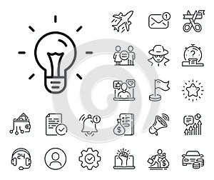 Idea line icon. Light bulb sign. Salaryman, gender equality and alert bell. Vector