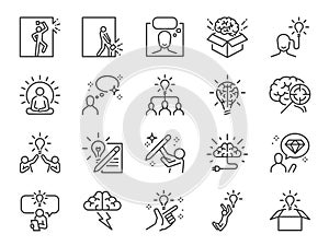 Idea line icon set. Included icons as thinking, creative, ideation, brain, light bulb, think out of the box and more. photo
