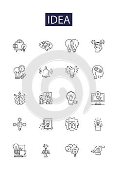 Idea line vector icons and signs. notion, thought, inspiration, plan, proposal, scheme, brainwave, concept outline