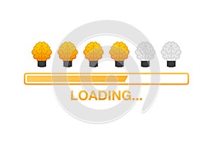 Idea loading concept with idea brain processed on a lightbulb bar. Vector stock illustration.