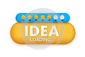 Idea loading concept with idea brain processed on a lightbulb bar. Vector stock illustration.