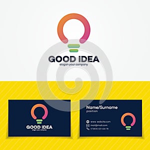 Idea logo set with light bulb and business cards