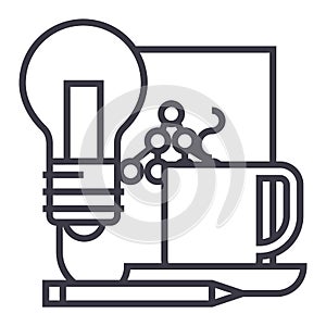 Idea management, document with scheme vector line icon, sign, illustration on background, editable strokes