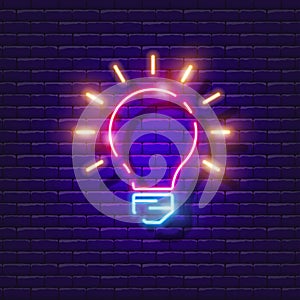 Idea neon sign. Light bulb glowing icon. Vector illustration for design. Brainstorming concept