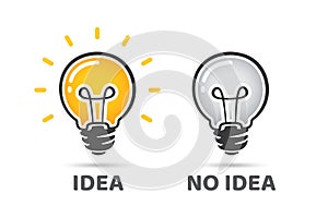 Idea and no idea concept. Light bulb vector icon. Bright idea symbol. Off light bulb, no idea symbol