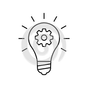 Idea outline icon. Light bulb with cog or gear sign. Vector illustration.